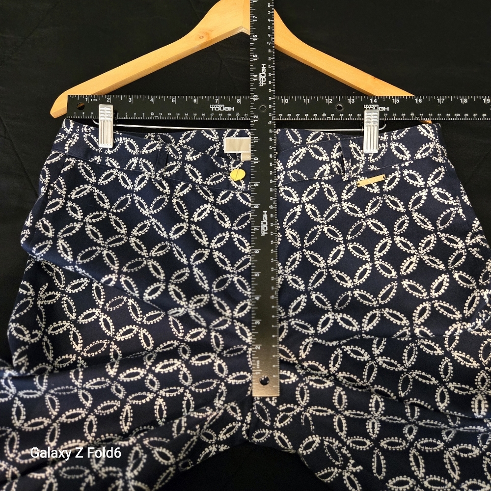 Michael Michael Kors Women’s Pants Size 12 Navy White Geometric Print Ankle Slim - Picture 3 of 7